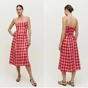 WORN ONCE! Cute Women's Reformation Linen Red Gingham Dress, Size 6